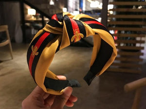 Women Ribbon Striped Headband Wide Knotted Hairband Ladies Hairband Women Hair Accessories Satin Headband Adults Hair Hoop Bees