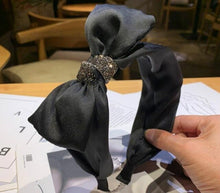 Load image into Gallery viewer, Dark Green Bow Headband for Women Solid Silk Satin Hairband Side Bow Knot Headband Adults Hair Accessories Bow Hairband Crystal