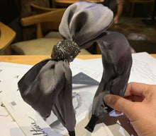 Load image into Gallery viewer, Dark Green Bow Headband for Women Solid Silk Satin Hairband Side Bow Knot Headband Adults Hair Accessories Bow Hairband Crystal