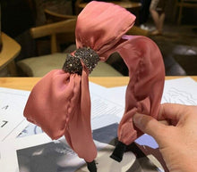Load image into Gallery viewer, Dark Green Bow Headband for Women Solid Silk Satin Hairband Side Bow Knot Headband Adults Hair Accessories Bow Hairband Crystal