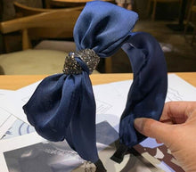 Load image into Gallery viewer, Dark Green Bow Headband for Women Solid Silk Satin Hairband Side Bow Knot Headband Adults Hair Accessories Bow Hairband Crystal