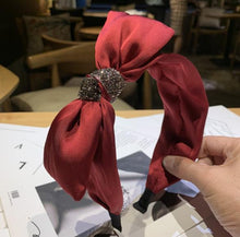 Load image into Gallery viewer, Dark Green Bow Headband for Women Solid Silk Satin Hairband Side Bow Knot Headband Adults Hair Accessories Bow Hairband Crystal