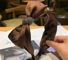 Load image into Gallery viewer, Dark Green Bow Headband for Women Solid Silk Satin Hairband Side Bow Knot Headband Adults Hair Accessories Bow Hairband Crystal