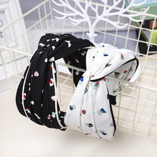 Load image into Gallery viewer, Women Fashion Korean Love Heart Pattern Print hairband Satin Twisted Hairband Wide Cross Knotted Headband Hair Accessories