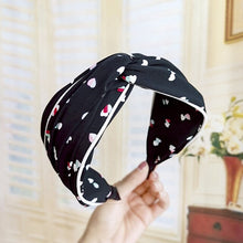 Load image into Gallery viewer, Women Fashion Korean Love Heart Pattern Print hairband Satin Twisted Hairband Wide Cross Knotted Headband Hair Accessories