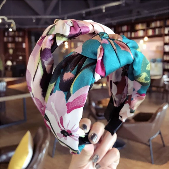 Fashion boutique hair accessories satin fabric floral simple middle knot knotted wide-brimmed hairband headband hair band women