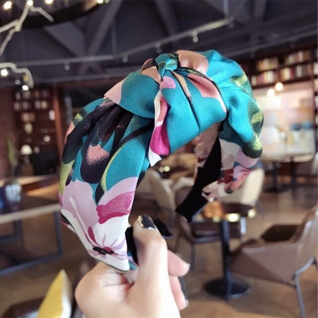 Fashion boutique hair accessories satin fabric floral simple middle knot knotted wide-brimmed hairband headband hair band women