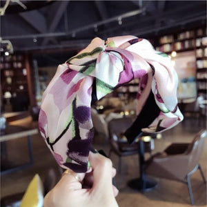 Fashion boutique hair accessories satin fabric floral simple middle knot knotted wide-brimmed hairband headband hair band women
